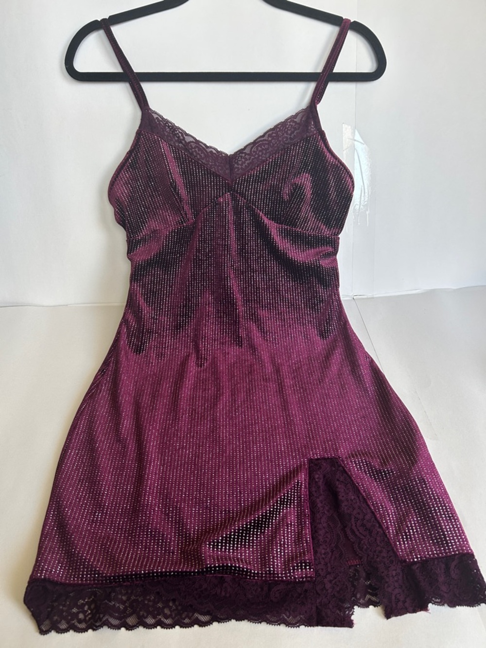 Forever 21 Wine Velvet Slip Dress with Lace Trim